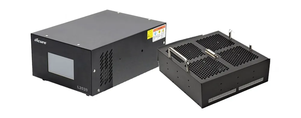 Incure L2020™ UV LED flood lamp head with its controller