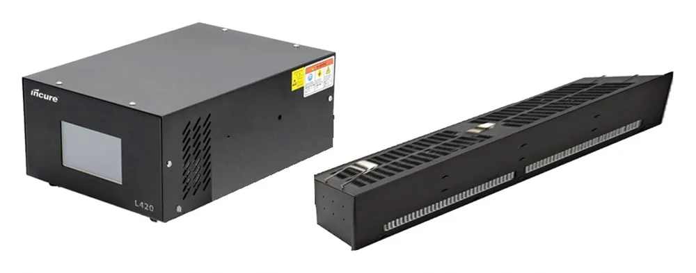 Incure L420™ UV LED flood lamp head with its controller